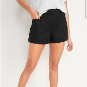 Black high waisted linen shorts